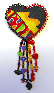 beaded heart pin by Robin Atkins, Heart On Fire