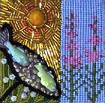 beaded block by Jeanette Shanigan, for Spirit Mask bead quilt