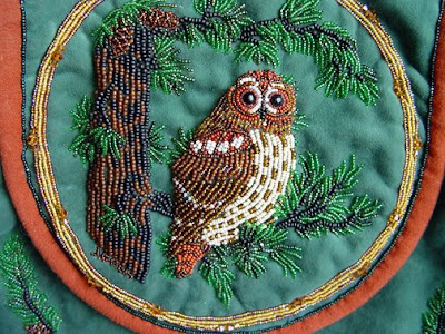 bead embroidery, owl design, Janet Dann