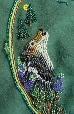bead embroidery, grey wolf design, Janet Dann