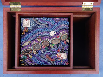 bead embroidery by Robin Atkins in wooden box by Maurice Sewelson