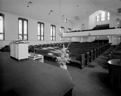 Ebenezer Baptist Church, Interior, view from behind pulpit