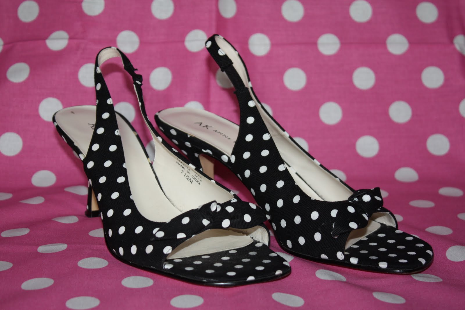 black and white polka dot high heels