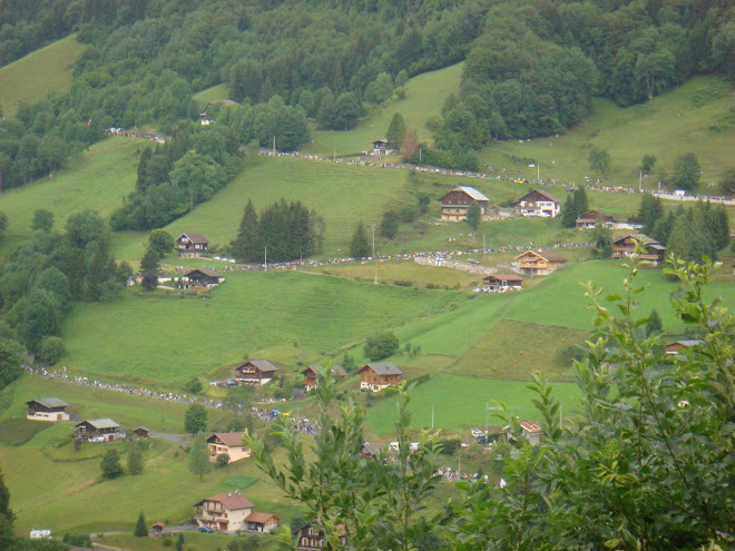Start of the Col du Colombiere climb - out of a litte town in the valley called le reposoir.