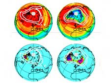 Ozone destruction in the 2004-2005 Arctic winter, as measured by the Microwave Limb Sounder on NASA's Aura spacecraft.