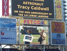 NASA Astronaut Tracy Caldwell is welcomed on the Jumbotron by the San Diego Padres during the 2009 Hometown Heroes Campaign