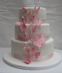 pink butterfly cake cakes butterflies tier columns three round decorated ribbon separated