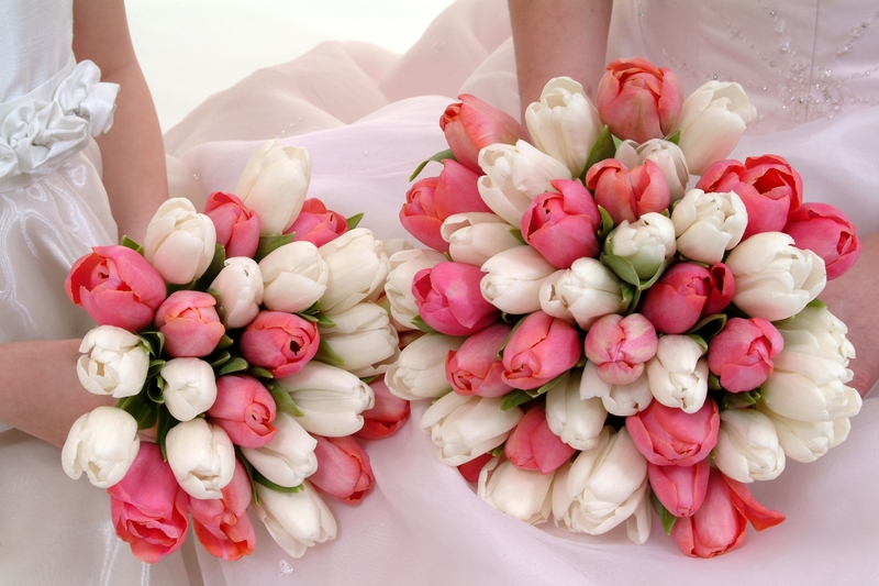 Bouquet Bridal White and Pink Tulips