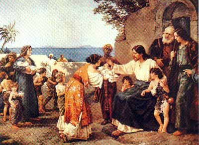 "Jesus receives children" - Artist unknown