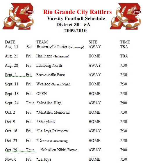 RG Herald: Rio Grande City Rattlers Varsity Football Schedule RG Herald: Rio Grande City Rattlers Varsity Football Schedule
