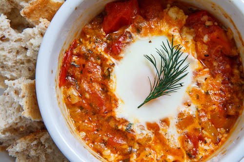 Tomato and Feta Baked Eggs with Crusty Bread Tomato and Feta Baked Eggs with Crusty Bread