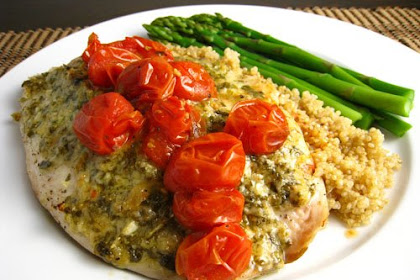 Parmesan Crusted Pesto Tilapia with Roasted Tomatoes on Closet Cooking