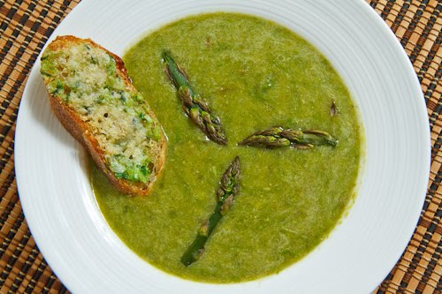 Roasted Asparagus Soup with Cheesy Ramp