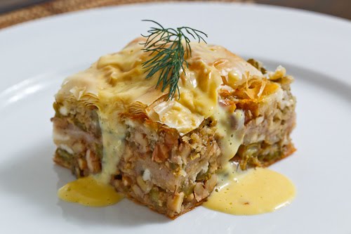 Asparagus Phyllo Pie (Baklava) with Avgolemono Sauce Asparagus Phyllo Pie (Baklava) with Avgolemono Sauce