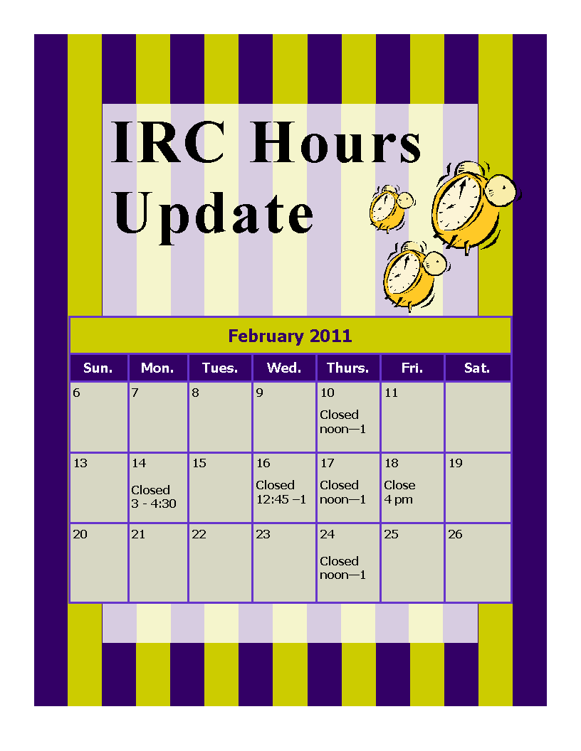 Instructional Resource Center at Archer Library IRC Hours Update
