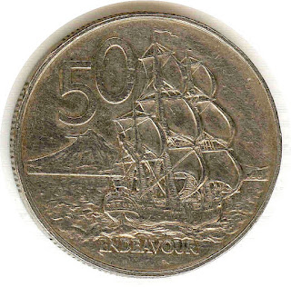 Vessel coin ship Endeavour Монета Новой Зеландии 50 центов с кораблем Münze Neuseelands Schiffes  pièce de la Nouvelle-Zélande navire moneda de la Nueva Zelanda barco