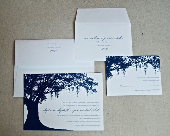 spanish mossthemed wedding invitations {letterpress