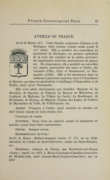 Principi Avril de Saint Genis  (ramo de Burey (n)comtes d'Anjou, il ramo cadetto era detto Averils