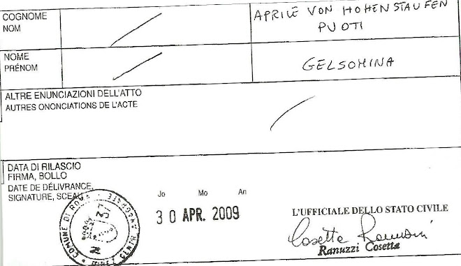 cert.anamnestico prof Aprile von Hohenstaufen Puoti Gelsomina(Yasmin)1946