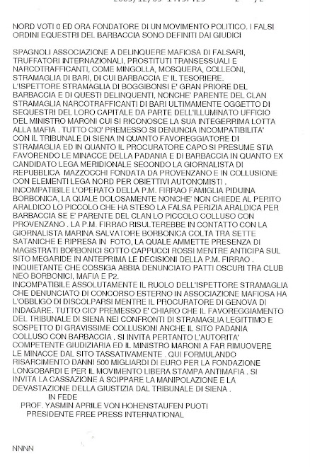 Denuncia Querela contro Barbaccia presunte minacce in concorso