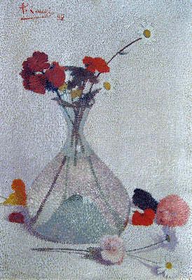 Achille Laugé, petit bouquet de fleurs et vase, 1892. Histoire d'aider un peu plus la reconnaissance du peintre, les photographies de l'exposition n'étaient pas autorisées. Il est donc possible que des ayant-droits réclament un jour le retrait de cette illustration.