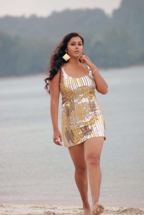 Namitha Hot Beach Pics in Golden Dress 