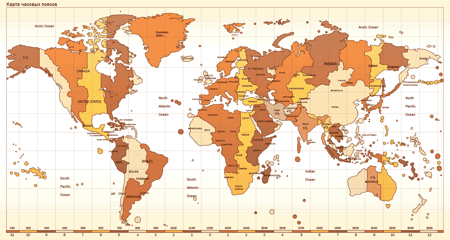 Карта времени зон