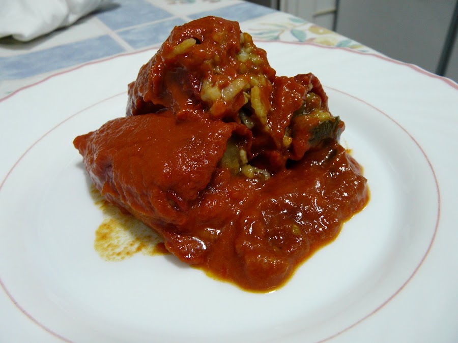 Pimientos rellenos de verdura y arroz
