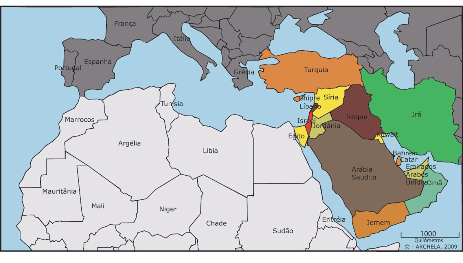 Países do Oriente Médio Atual - Geografia do Oriente Médio