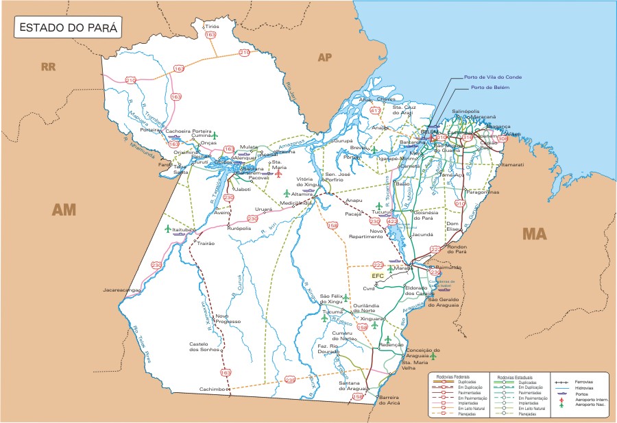 Playas de Brasil: Mapa rutero del estado de Pará (Brasil)