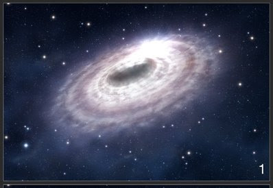 Ilustración de una brillante burbuja de gas en el disco de material que rodea al agujero negro en el centro de nuestra galaxia