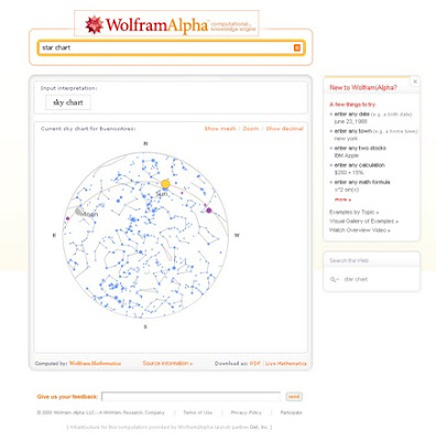 Mapa del cielo en Wolfram Alpha