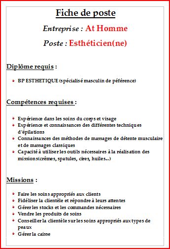 At Homme Fiche de poste