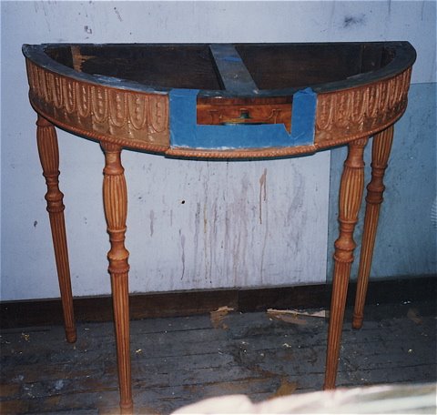 English Painted and Gilded D-Shaped Console Table with Marble Top, Late 18th c., ECR, NYC