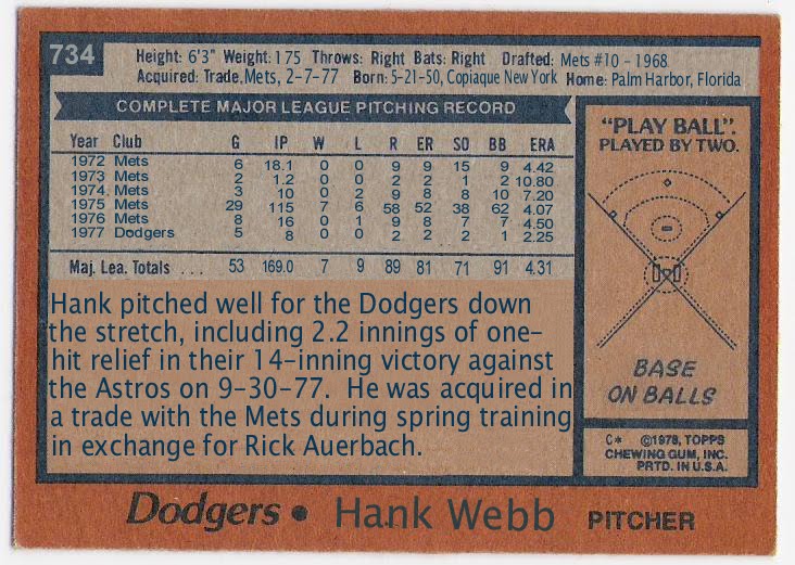 garvey cey russell lopes 1978 topps hank webb the card that should