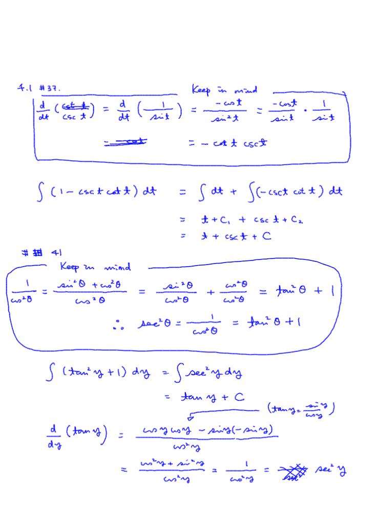 Sajang Yang A couple of antiderivatives (tan^2 x +1) and (csc x cot x)