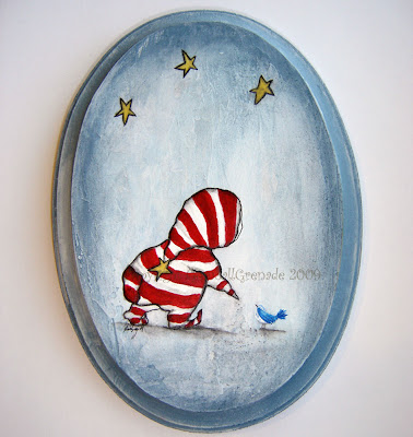 Night Visitor Acrylic painting on wooden plaque