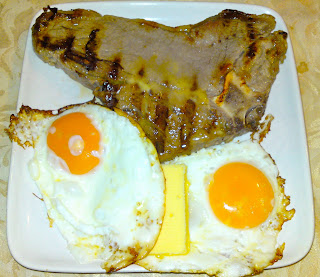Thursday's mega pre-Opening breakfast - t-bone steak and buttery fried eggs