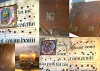 A collection of photographs showing the cover and interior of an antiphonal.