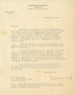 A typed letter on Dartmouth College letterhead.