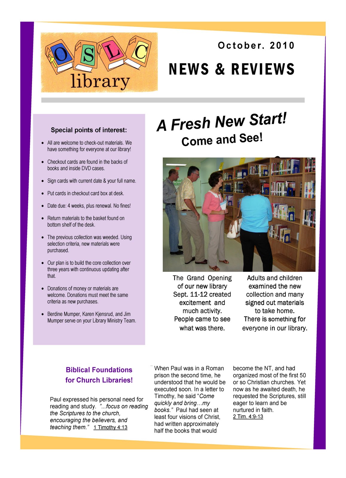 National Church Library Association Branches Blog: New Church Library ...
