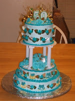 Teal blue and gold 50th wedding anniversary cake