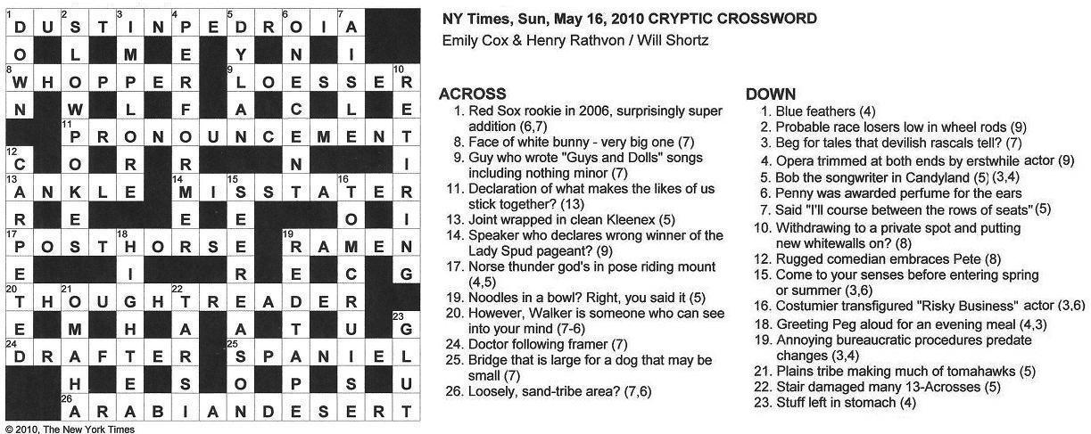The New York Times Crossword In Gothic 05 16 10 Cryptic Crossword