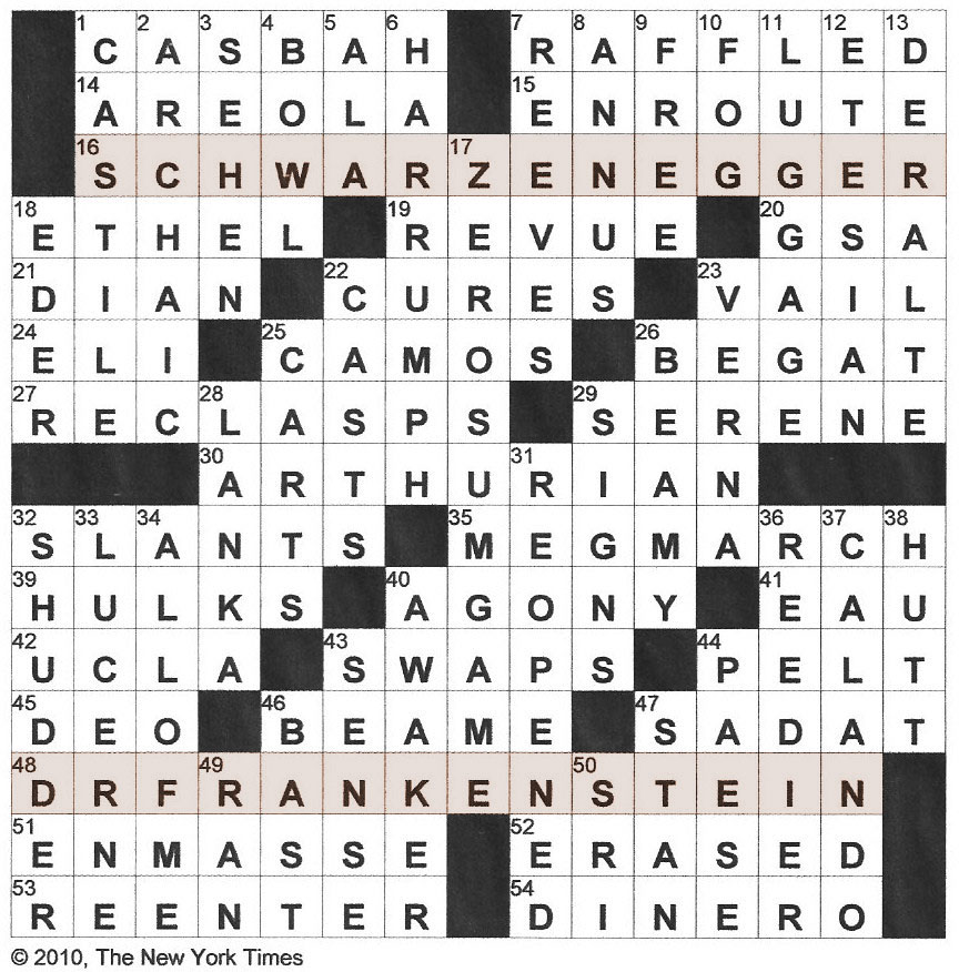 The New York Times Crossword in Gothic: 03.26.10 — I'll Be Back!