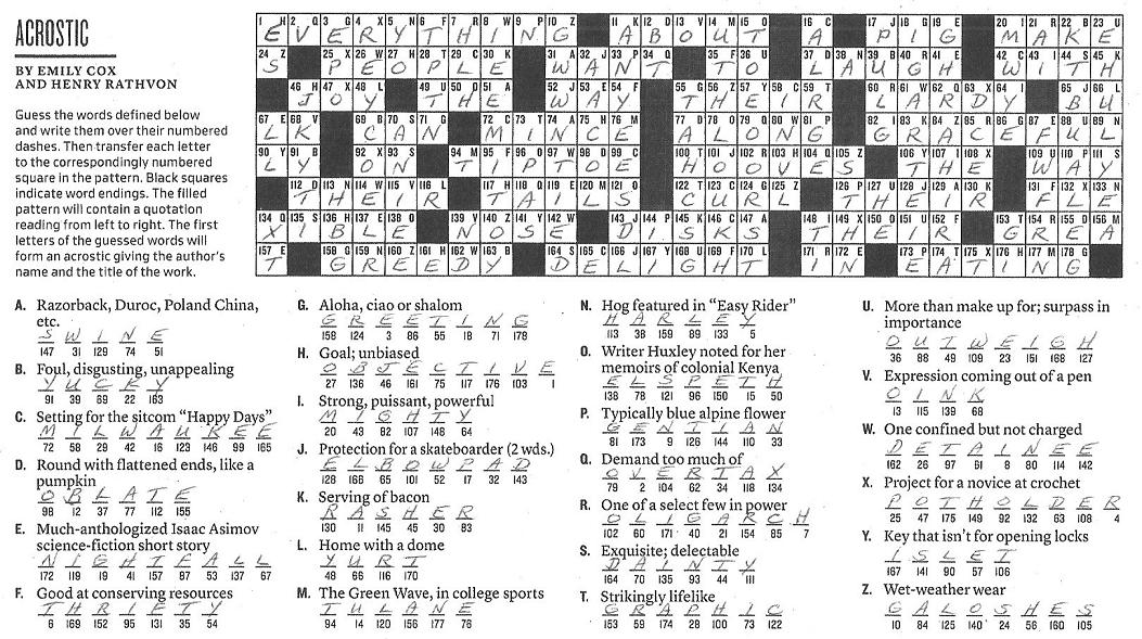 The New York Times Crossword in Gothic: 06 06 10 Oink the Acrostic