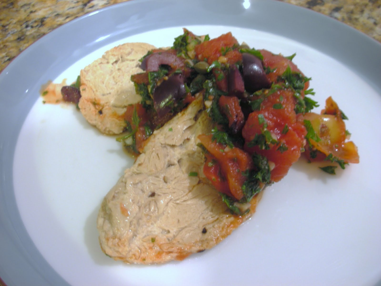 Everyday Vegan: 'Chicken Thighs' with Tomatoes, Olives, and Capers