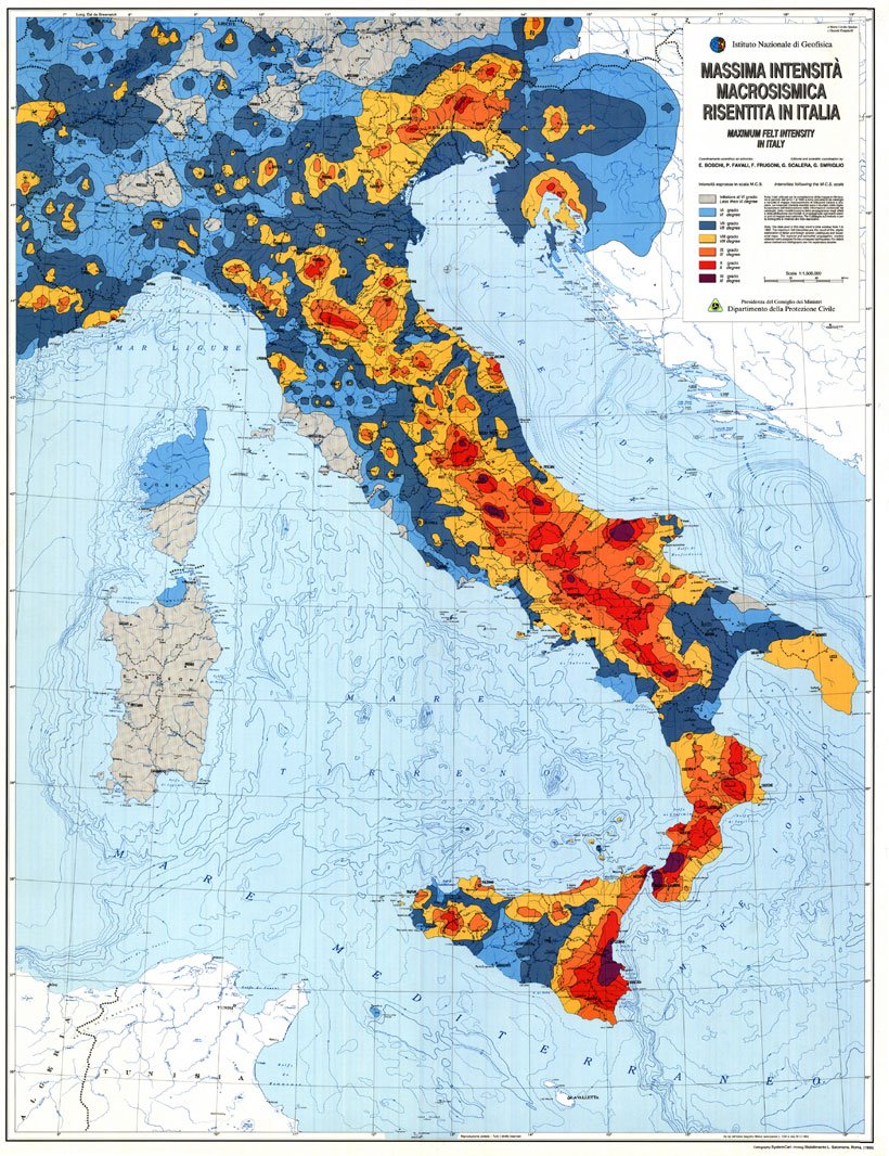 mappa massima intensità risentita in Italia