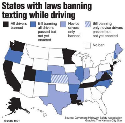 states with laws banning texting while driving