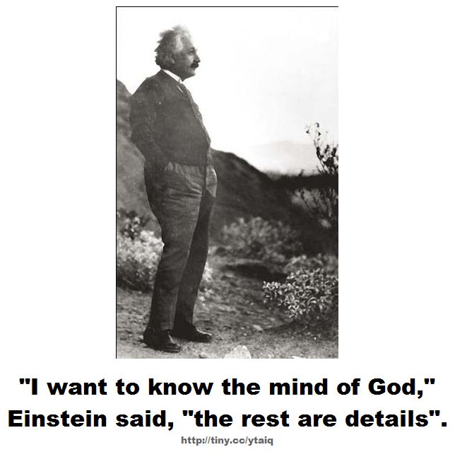 I want to know the mind of God, Einstein said, "the rest are details".