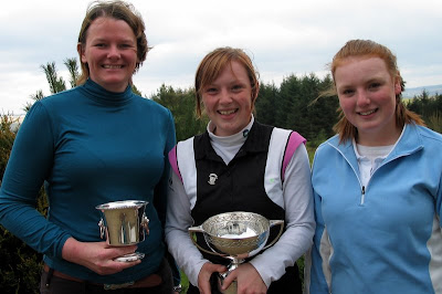 Sara McCorkell - Peggy Clark Winner, Megan Briggs - County Champion and Eilidh Briggs -Runner Up - Click to enlarge